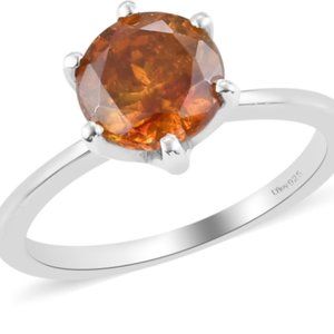 Picos Altos Orange Sphalerite Solitaire Ring in Platinum Over Sterling Silver